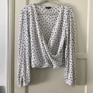 Topshop Polka dot pleated faux-wrap top